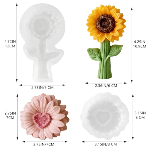 2PCS 3D Sunflower Candle Silicone Mold for Candle DIY Soap Resin Craft