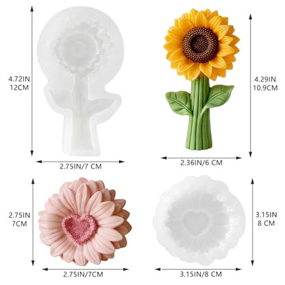 2PCS 3D Sunflower Candle Silicone Mold for Candle DIY Soap Resin Craft