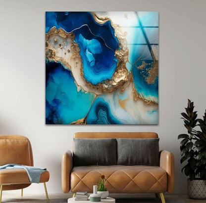 20Wx14H'' Blue Alcohol ink Glass Wall ArtTempered Glass Printing Wall Decor Large Wall Art Wall Hangings