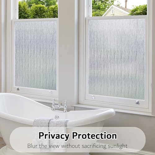 Frosted Window Privacy Film Non Adhesive Window Cling Removable Glass Covering Clear Water Opaque Window Film for Home Anti UV 23.6x118 inches