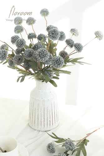 5pcs Dusty Sage Green Faux Silk Mums Artificial Flowers (25 Count)