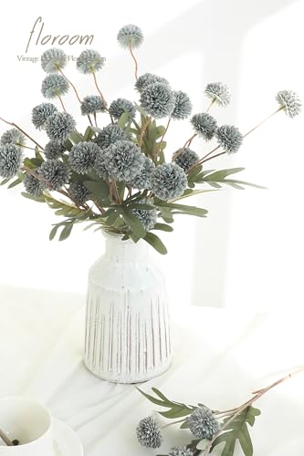 5pcs Dusty Sage Green Faux Silk Mums Artificial Flowers (25 Count)