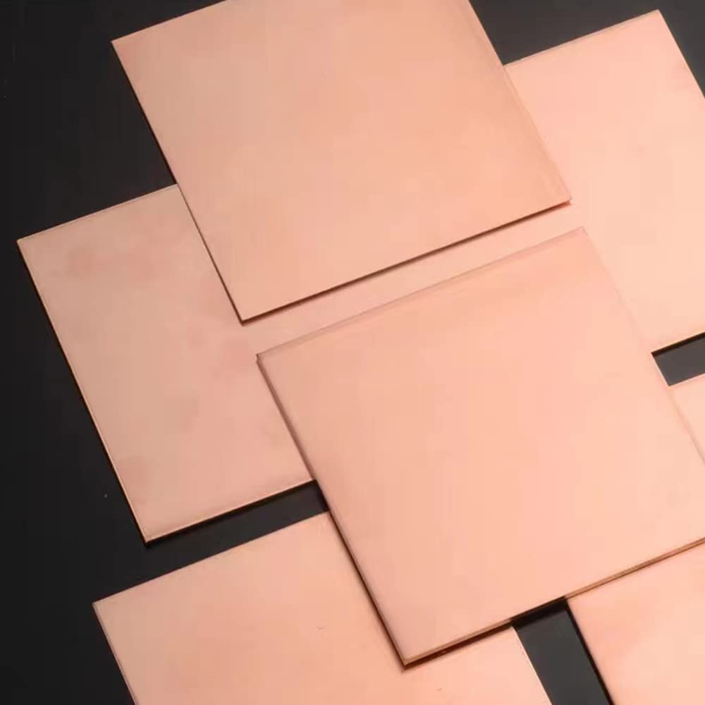4 Pcs 99.9% Pure Copper Sheet, 4" x 4", 28 Gauge(0.3mm) Thickness, Double Sided Film Attached Copper Sheets Metal Plates for Crafting, Modelers, Jewelry, Repairs, Electrical