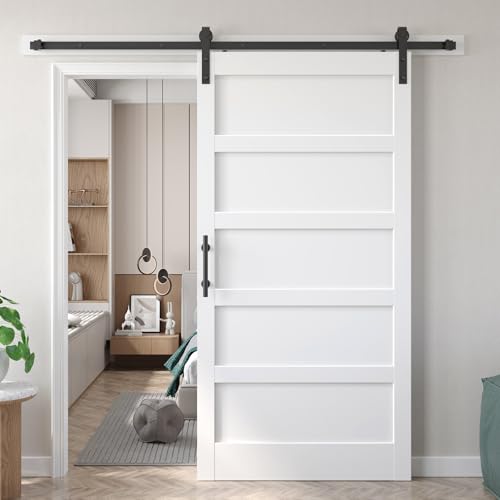 42x84 inch White Barn Door with 7FT Sliding Door Hardware Kit Included & Handle
