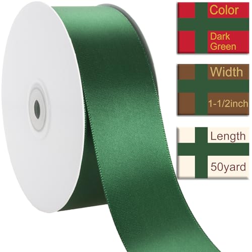 1-1/2 Inch Dark Green Ribbon 50Yards – Perfect for Gift Wrapping