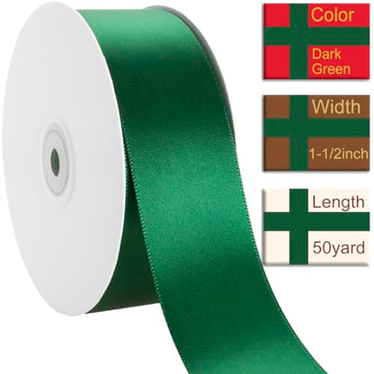 1-1/2 Inch Dark Green Ribbon 50Yards – Perfect for Gift Wrapping