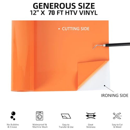 Orange HTV Heat Transfer Vinyl Rolls (70 Foot)