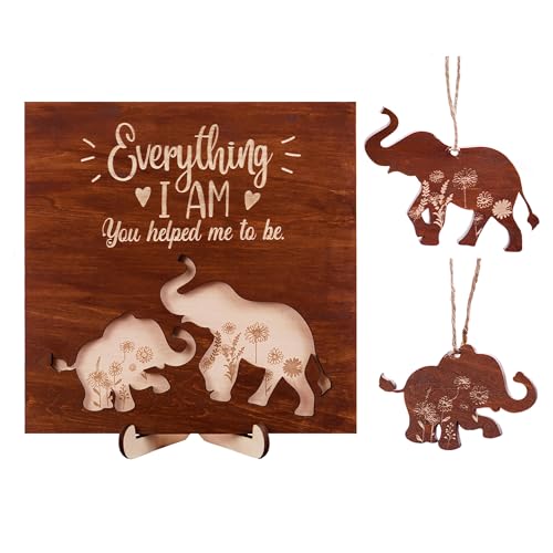 Elephant Wooden Frame Gifts for Mothers Day Mom Mama Elephant Sign Wall Decor Animal Plaque Father's Day Birthday Friendship Family Christmas Gifts for New Mom Nana Grandma from Son