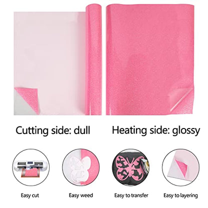 Heat Transfer Vinyl Glow Pink Glitter HTV Rolls