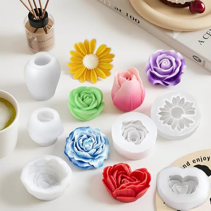 6 Pcs Flower Silicone Candle Molds Set (6 Count)