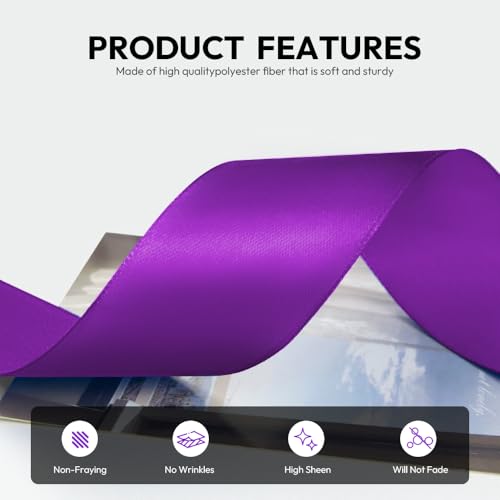 1-1/2 Inch 100 Yards Satin Ribbon Purple, Solid Color Fabric Ribbon for Gift Wrapping, Wedding, Polyester Gift Ribbon for Birthday Party Decoration, Craft, Hair, Floral, Sewing (300 Foot)