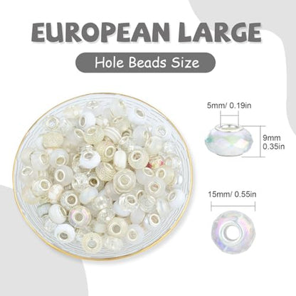 White Mix Large Hole Beads (100 Count)