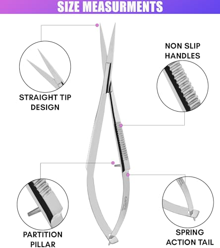 Cross Edge Spring Scissors 5 Inch straight Stainless Steel Precision Eyebrow & Eyelash Shaping & Trimming Scissor