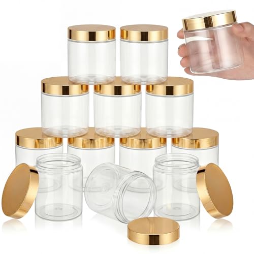 12 Pack 8 oz Plastic Container Jars with Lids Round Clear Travel Cosmetic Container Slime Jars for Toiletries (12 Count)