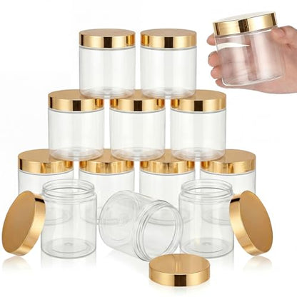 12 Pack 8 oz Plastic Container Jars with Lids Round Clear Travel Cosmetic Container Slime Jars for Toiletries (12 Count)
