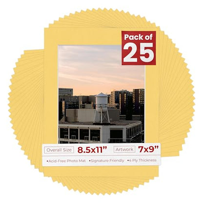 Pack of 25 Acid Free 8.5x11 Mats Bevel Cut for 7x9 Photos (25 Count)