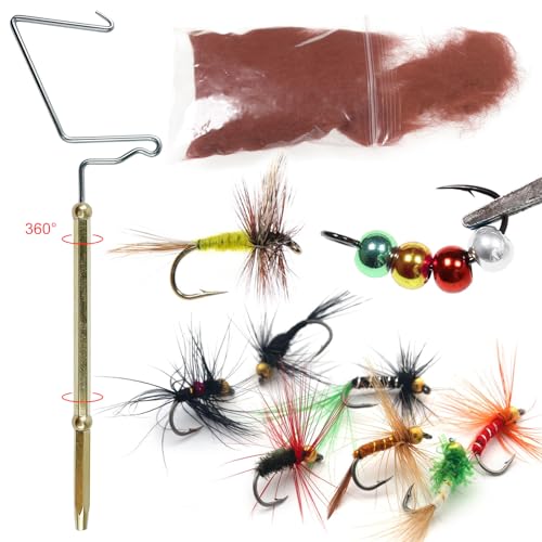 Fly Tying Kit Material Tools Kit Bobbin Fly Hooks Scissors Fly Beads Threader Needle Whip Finisher Fly Fishing Flies Starter Making Kit 149Pcs with Carry Bag (149 Count)