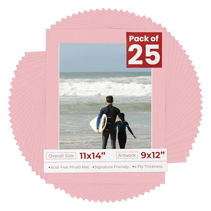 Pack of 25 Acid Free 11x14 Mats Bevel Cut for 9x12 Photos (25 Count)