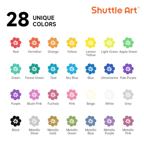 28 Colors Brush & Dot Tip Acrylic Paint Markers (28 Count)