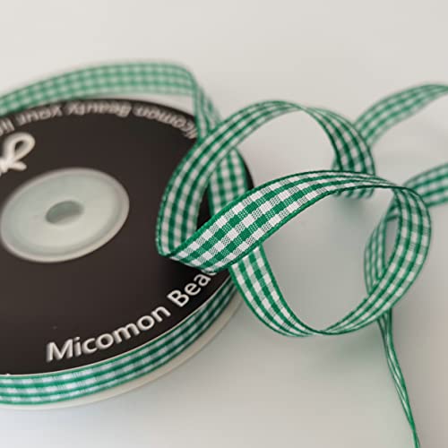 Green Gingham Plaid Checked Christmas Ribbon 25 Yard Each Roll 100% Polyester (75 Foot)