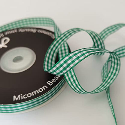 Green Gingham Plaid Checked Christmas Ribbon 25 Yard Each Roll 100% Polyester (75 Foot)