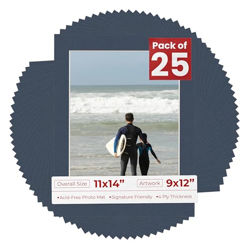 Pack of 25 Acid Free 11x14 Mats Bevel Cut for 9x12 Photos (25 Count)