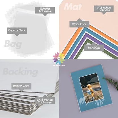 Mat Board Center 25 Pack 11x14 Mat+Backings+Bags for 8x10 Photo Mix Color