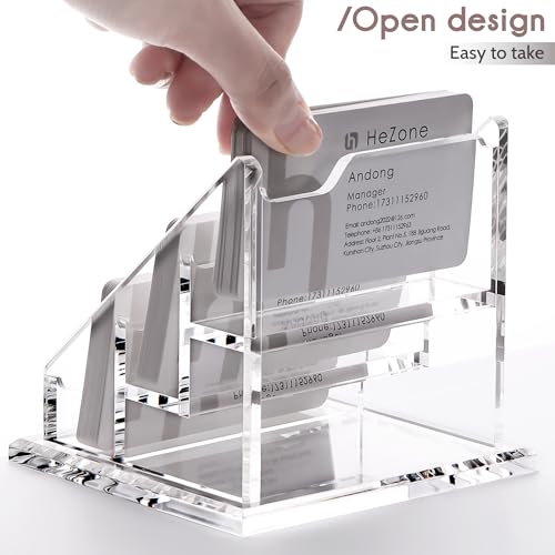 Acrylic Card Holder Clear Horizontal Business Card Organizer Stand for Desk 3 Slots 3 Tier Business Cards Stand for Women and Men