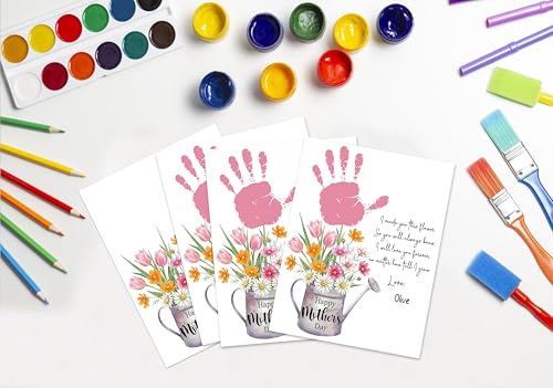 10 Pack Mothers Day Flower Handprint Art Greeting Cards (10 Count)