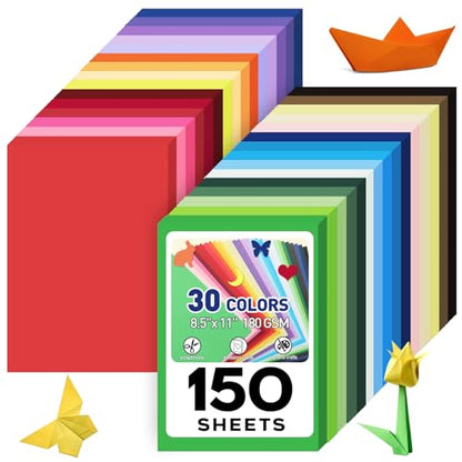 8.5" X 11" Colored Cardstock Bulk Assorted 150 Sheets in 30 Colors Construction Paper Card Stock Printer Paper for DIY Crafts