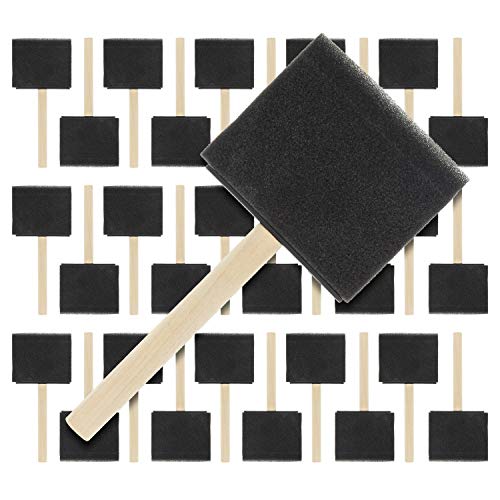 US Art Supply 3 inch Foam Sponge Wood Handle Paint Brush Set (30 Count)