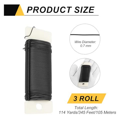 114 Yards 345 Feet Metal Floral Wire 21 Gauge Black Flexible Paddle Thin Floral Wires for Craft (3 Count)