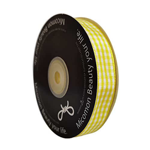 Yellow Gingham Plaid Checked Ribbon 25 Yards Each Roll 100% Polyester (75 Foot)