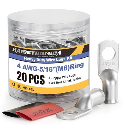 20PCS Battery Cable Lug & Heat Shrink Kit 4 AWG 5 (10 Count)