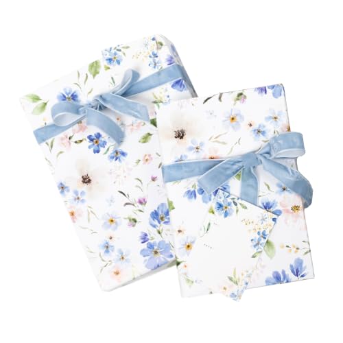 Bue Floral Wrapping Paper and Ribbon Set with Tags