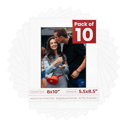 Pack of TEN 8x10 Mats Bevel Cut for 5.5x8.5 Photos (10 Count)