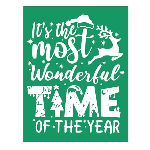 Wonderful Time Christmas Stencils Self Adhesive Silk Screen Stencil Reusable Silk Screen Transfer Winter Xmas Screen Print Stencil for Craft on Wood