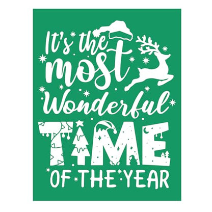 Wonderful Time Christmas Stencils Self Adhesive Silk Screen Stencil Reusable Silk Screen Transfer Winter Xmas Screen Print Stencil for Craft on Wood
