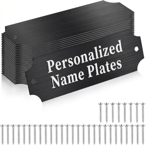 24 Pcs Engraved Name Plate 1" x 3" Personalized Name Plates Trophy Plates Solid Metal Blank with Adhesive Backing and Screws for Trophy Picture Frame Memorial Sign