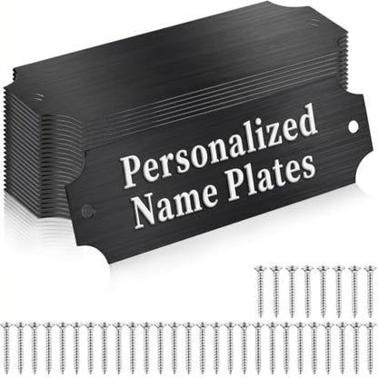 24 Pcs Engraved Name Plate 1" x 3" Personalized Name Plates Trophy Plates Solid Metal Blank with Adhesive Backing and Screws for Trophy Picture Frame Memorial Sign