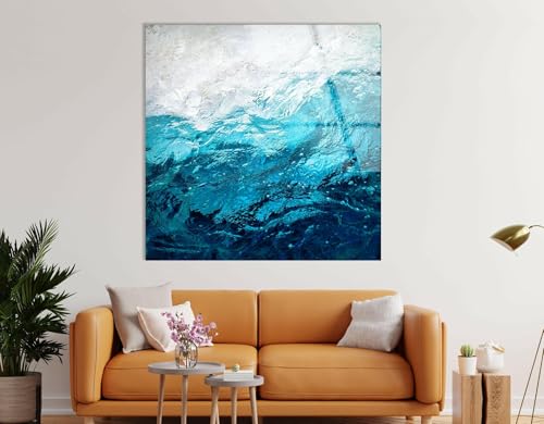 43Wx27H'' Blue Waves Abstract Glass Wall ArtTempered Glass Printing Wall Decor Large Wall Art Wall Hangings