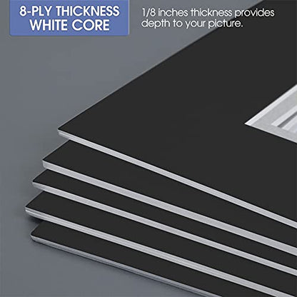 5 Pack Double mat 11x14 for 8x10 Photo Black Over Silver