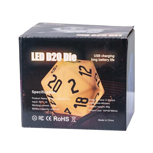 86mm Large D20 Dice LED 20 Sided Dice for D&D Role Playing Games (2.1 Ounce)