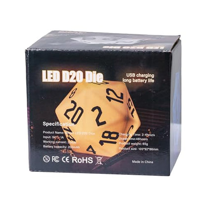 86mm Large D20 Dice LED 20 Sided Dice for D&D Role Playing Games (2.1 Ounce)