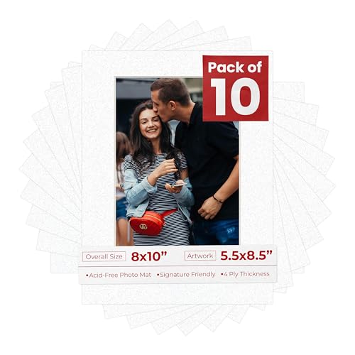 Pack of TEN 8x10 Mats Bevel Cut for 5.5x8.5 Photos (10 Count)