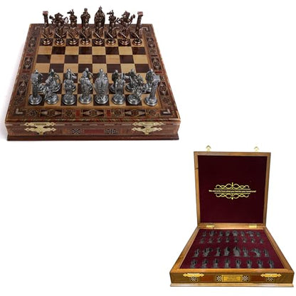 Medieval British Army Antique Copper Metal Chess Set for Adults