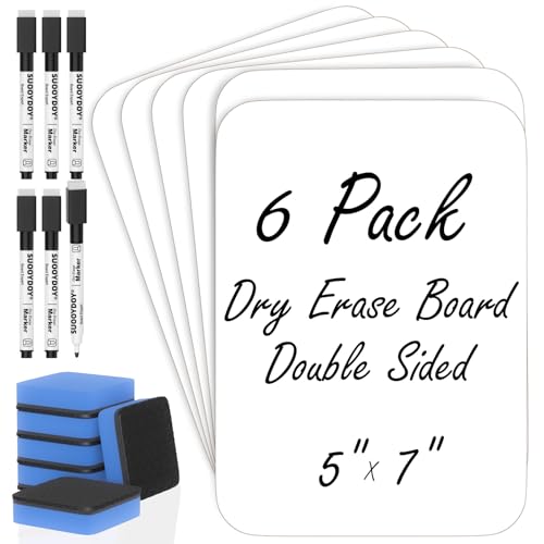 6 Pack Small White Board Dry Erase 5x7 Inch Mini Whiteboard Small Dry Erase Board with Markers Erasers Double Sided Dry Erase Lapboards for Students Teachers School Supplies Meeting Voting (6 Count)