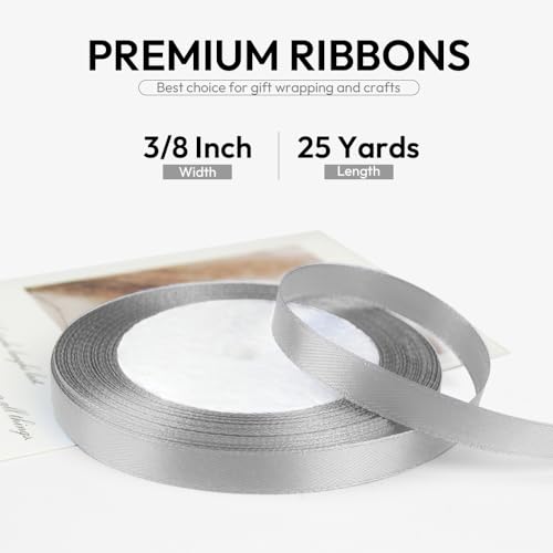 3 8 Inch 25 Yards Satin Ribbon Silver
