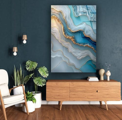 32Wx48H'' Turquoise and Blue Alcohol ink Glass Wall Art Tempered Glass Printing Wall Decor Large Wall Art Wall Hangings