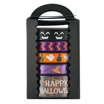 3 8 inch 1 inch Halloween Ribbon Set Spooky October Ribbon Assortment 5 Rolls 10 Yards Halloween Crafts (30 Foot)